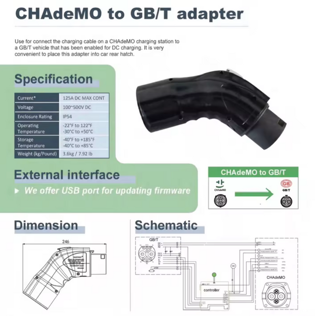 Ecotec DC CHAdeMO-aansluiting ev snellaaierprop vir EV-laaier 125A 200A 5 meter kabel